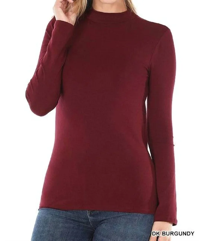 Cozy Comfort Style Sale Donna Mock Neck Slim Fit Top In Dark Burgundy