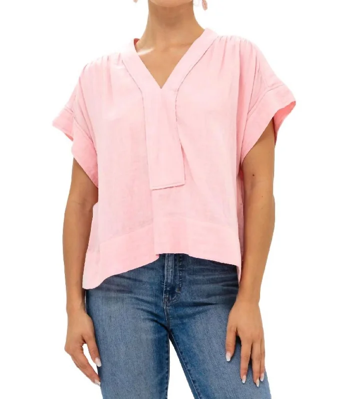 Chic Styles Roll Sleeve Top In Bahama Pink