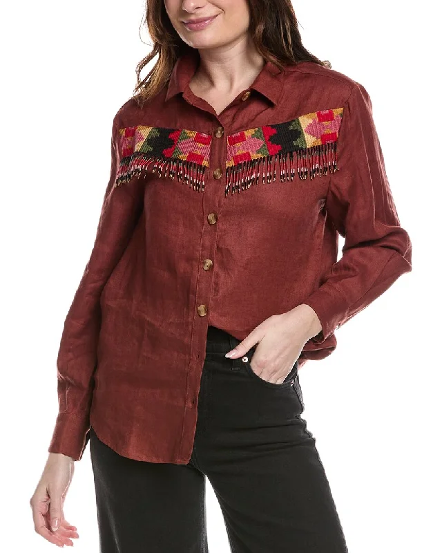 Mega Sale FARM RIO Beaded Fringe Linen Shirt