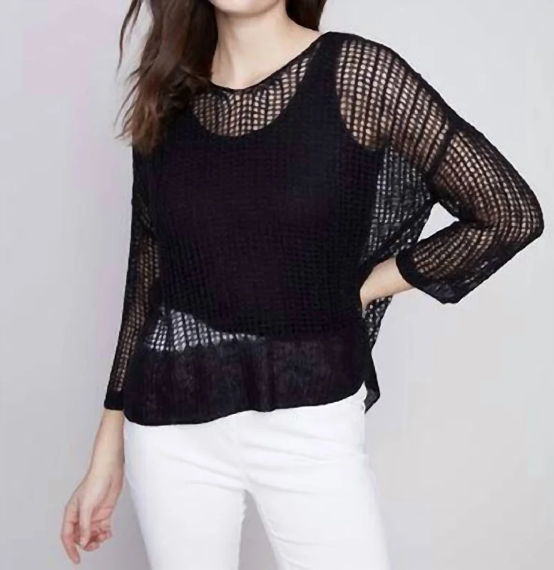 Vintage-Modern Style Offers Fishnet Crochet Topper In Black