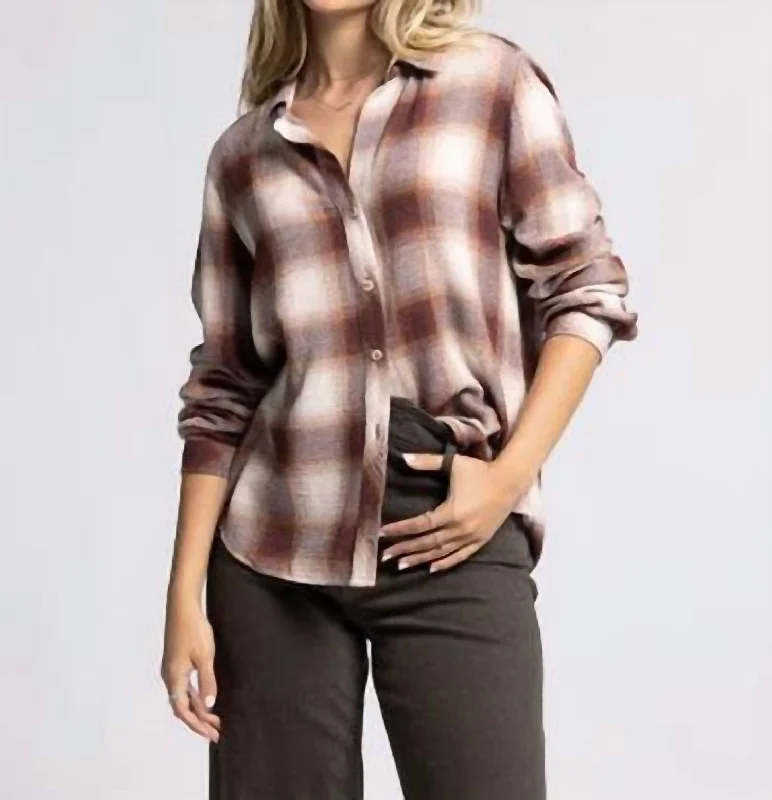 Trend Leading Collection Daphne Top In Taupe/rust Plaid