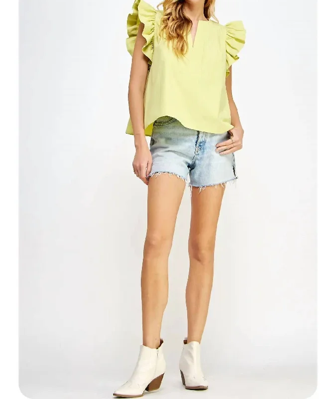 Hot Deals Flutter Ruffle Sleeve Poplin Top In Lime Sherbet