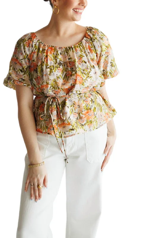 Hot Sale Sileya Flowy Top In Orange Floral