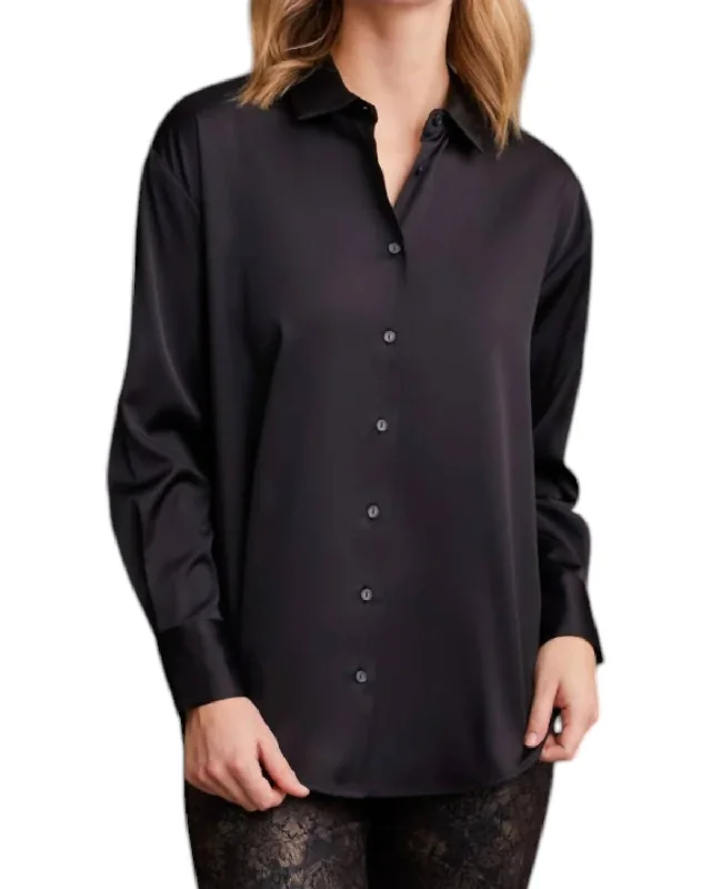 Classic Modern Offers Satin Button Up In Black