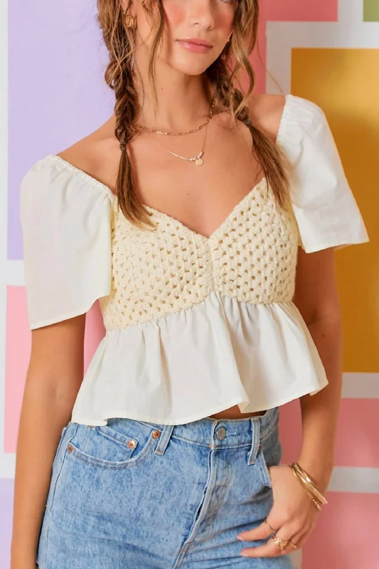 Urban Style Promotions Crochet Babydoll Top In Ivory