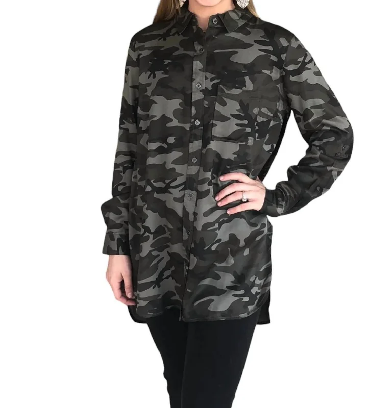 Flash Sale Velvet Back Camo Shirt In Green