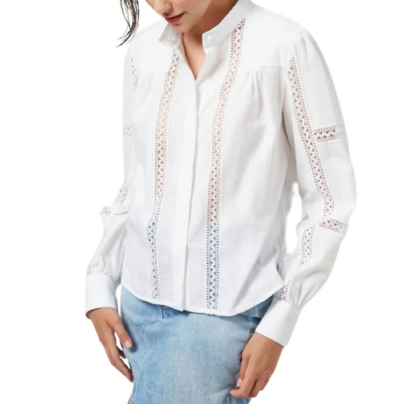 Vibrant Style Promotions Cotton Macrame Pinstripe Top In White