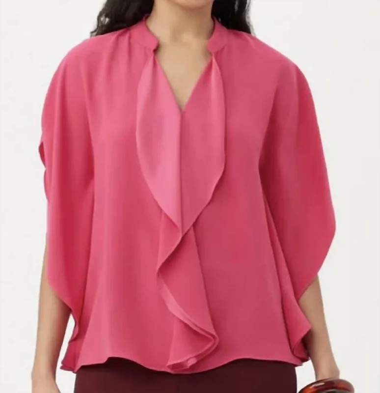 Style Redefined Flutter Sleeve Top In Pink