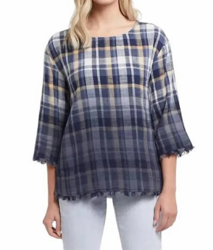 Sleek Style Discounts Dip Dye Bell Sleeve Top In Plaid Print