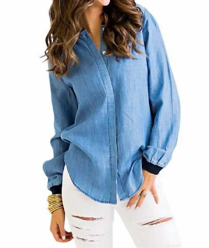 Vintage-Modern Style Offers Tencel Button Front Top In Chambray