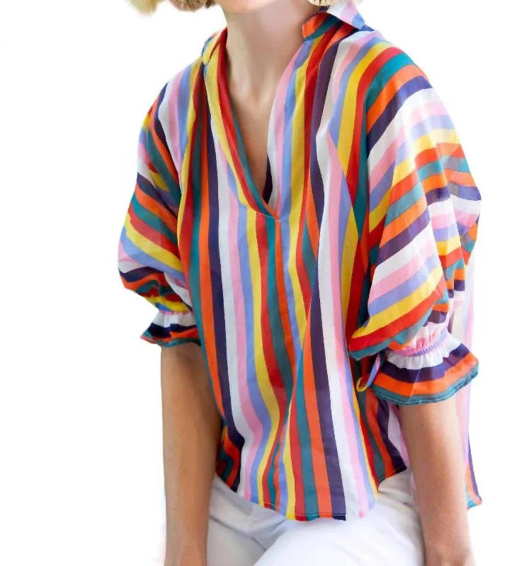 Unleash Your Style Alejandra Striped Top In Fiesta Fringe