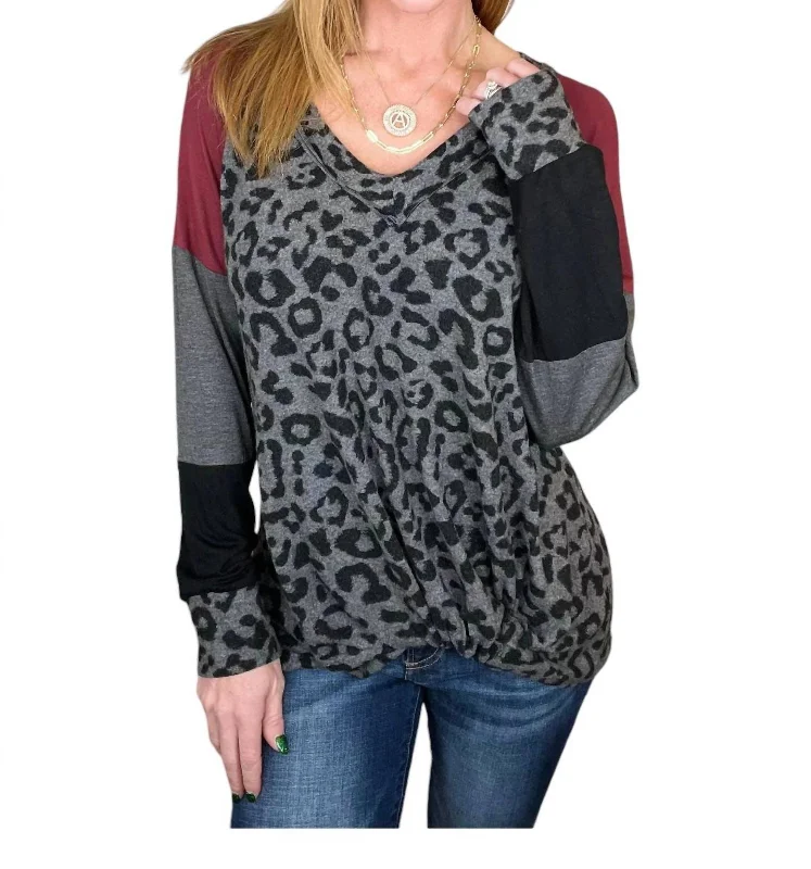 Gift Ideas Hacci Brushed Leopard Top In Charcoal