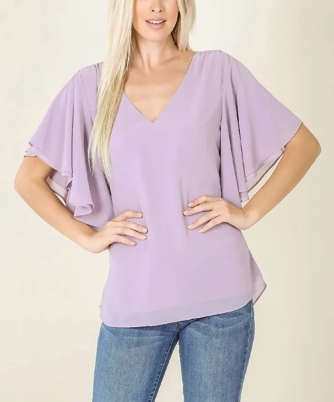 You'll Love Us Because Double Layer Chiffon Top In Dusty Lavender