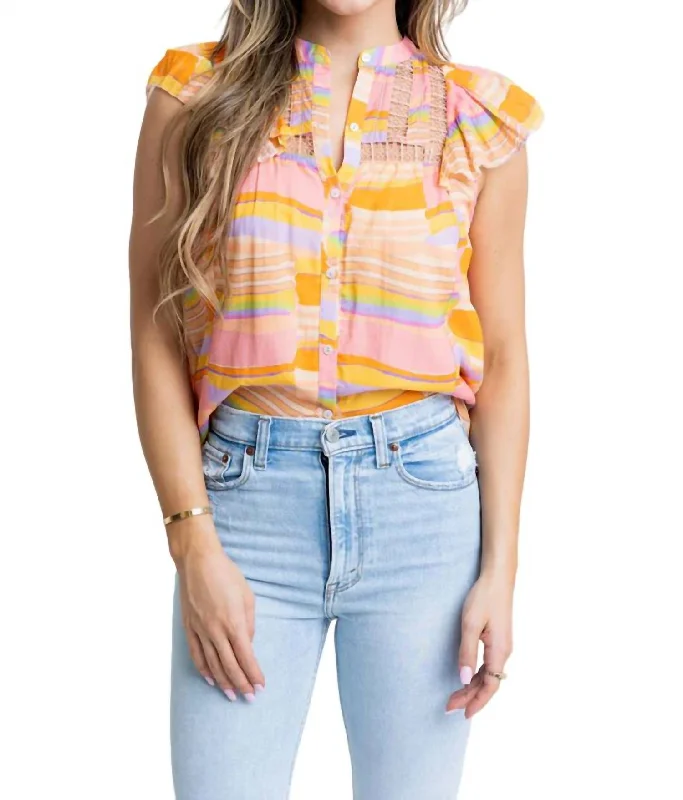 Mega Sales Multi Stripe Vneck Top In Orange