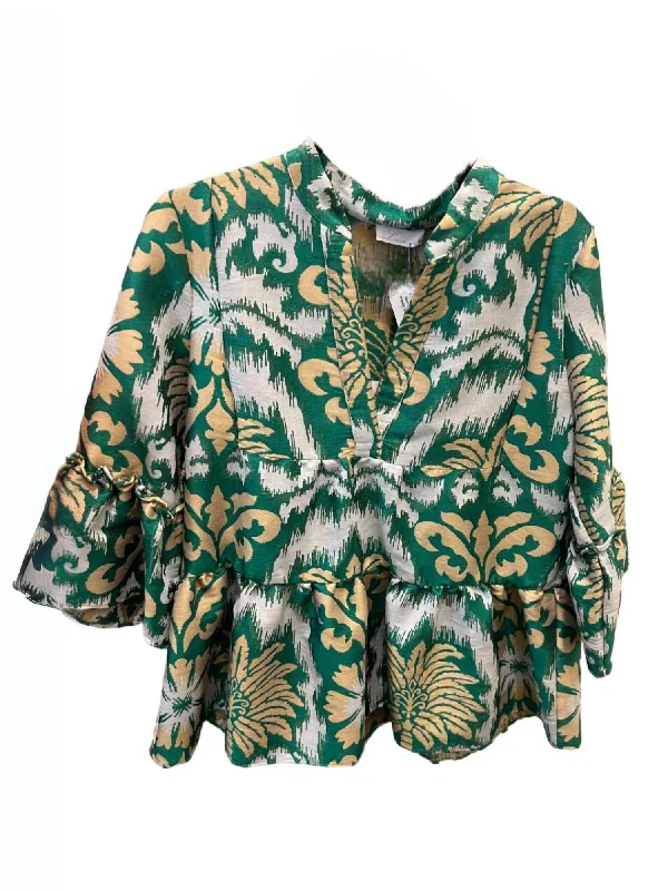 Daring Fashion Promotions 3/4 Sleeve Trumpet Sleeve Top In Jade