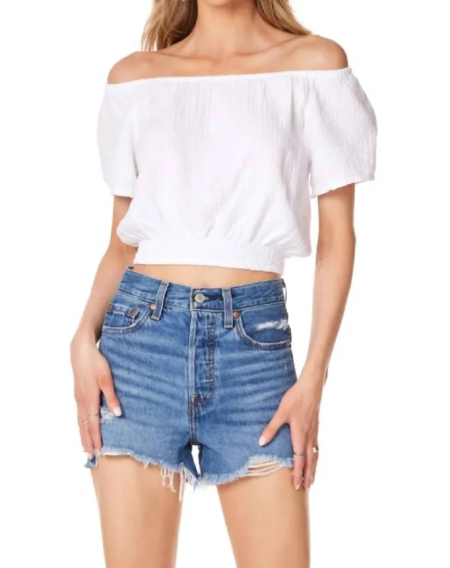 Hot Items Off Shoulder Gauze Top In White