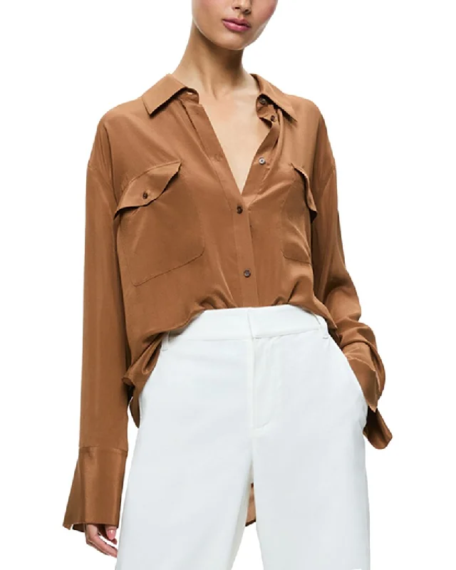 Flash Sale Starts alice + olivia Finely Oversized Silk Utility Shirt