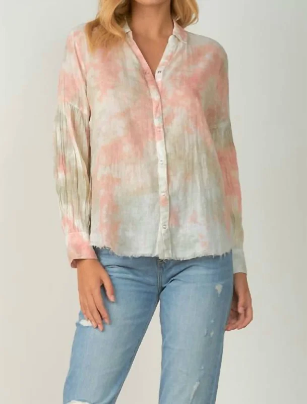 Comfortable Chic Snap Front Top In Rose Tie Dye