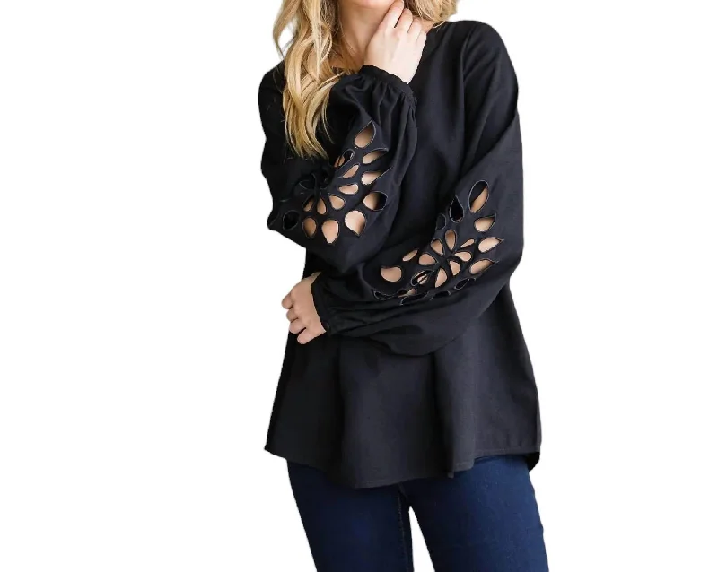 Fashion Forward Yesenia Floral Cutout Top In Black