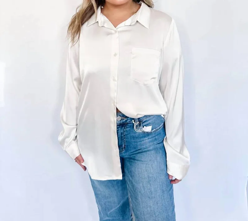 Unbeatable Deals Satin Button Up Top In Ivory