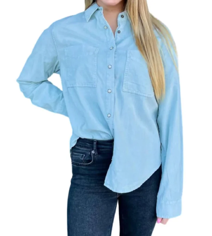 Sleek Style Discounts Cord Tucker Shirt In Sioux Sky