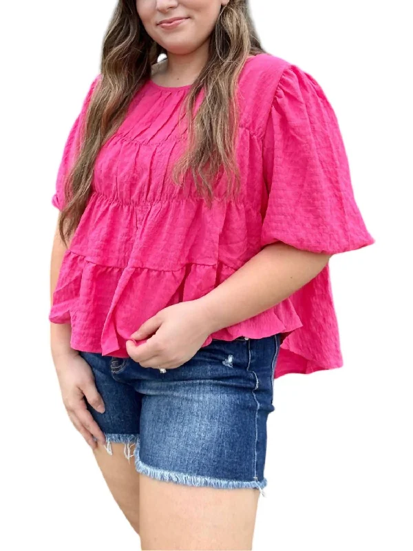 On-Trend Fashion Offers Woven Crinkle Top In Hot Pink