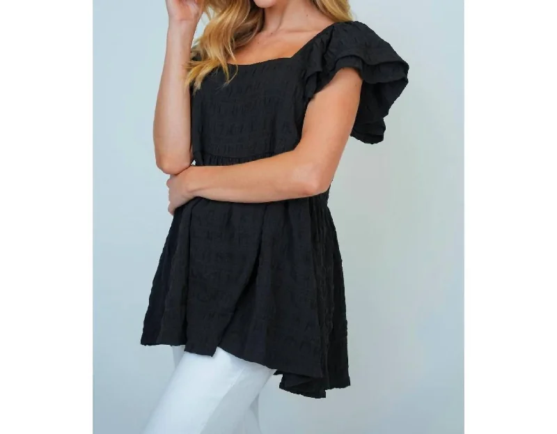 Sustainable Fashion Extravaganza Lara Ruffle Sleeved Peplum Top In Black