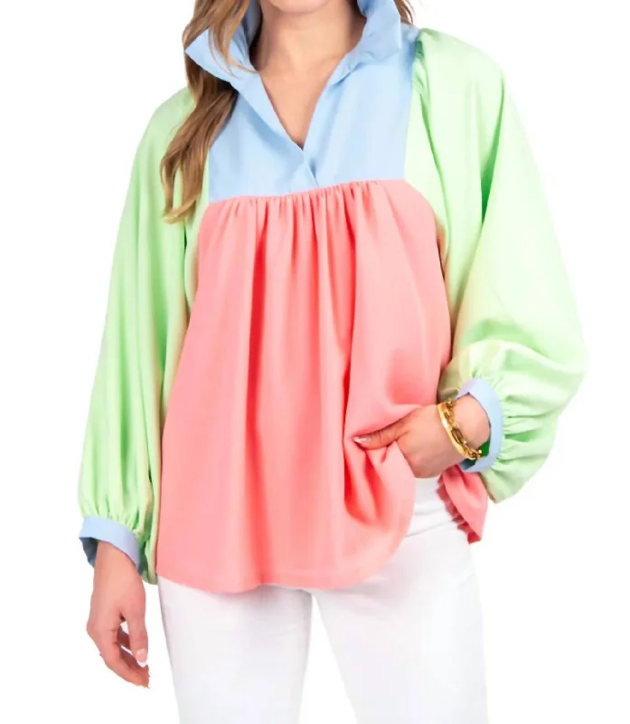 Catch Every Fashion Trend Stella Top In Guava Colorblock