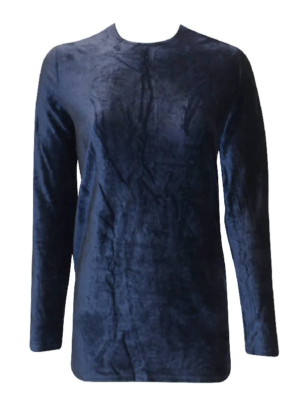 Fashion Essentials Women's Velour Sport Top In Navy