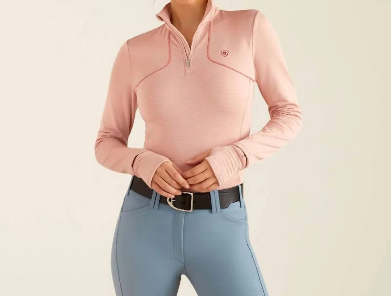 Luxe Style Discounts Gridwork 1/4 Zip Baselayer Top In Misty Rose