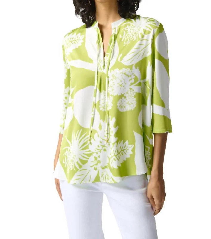 Shop Sales Tropical Print Henley Top In Key Lime/vanilla