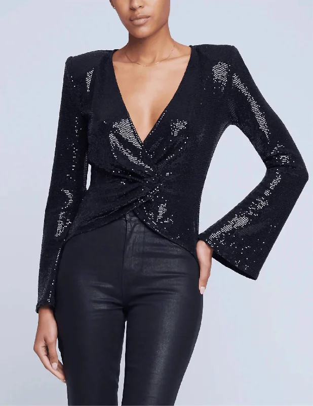 Crazy Price Slashing Katya Bell Sleeve Top In Black