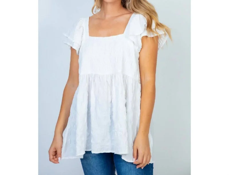 Big Discounts Lara Ruffle Sleeved Peplum Top In White