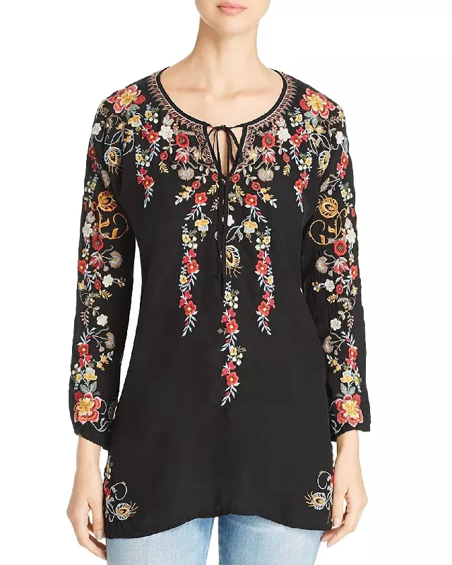 Cozy Chic Promotions Embroidered Flower Top In Black