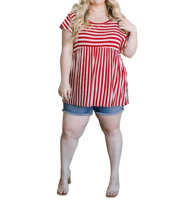 Absurdly Cheap Sale Summer Stripes Babydoll Top In Red And White