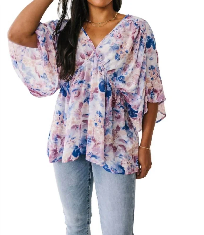 Flash Sale Fever Fabled In Floral Draped Peplum Top In Blue