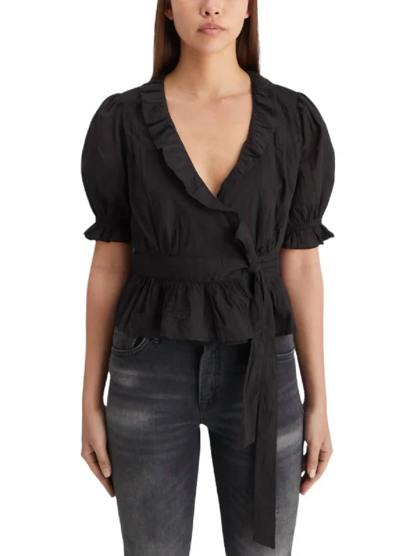 Crazy Discounts, Hurry Up Wrap Top With Ruffle In Black