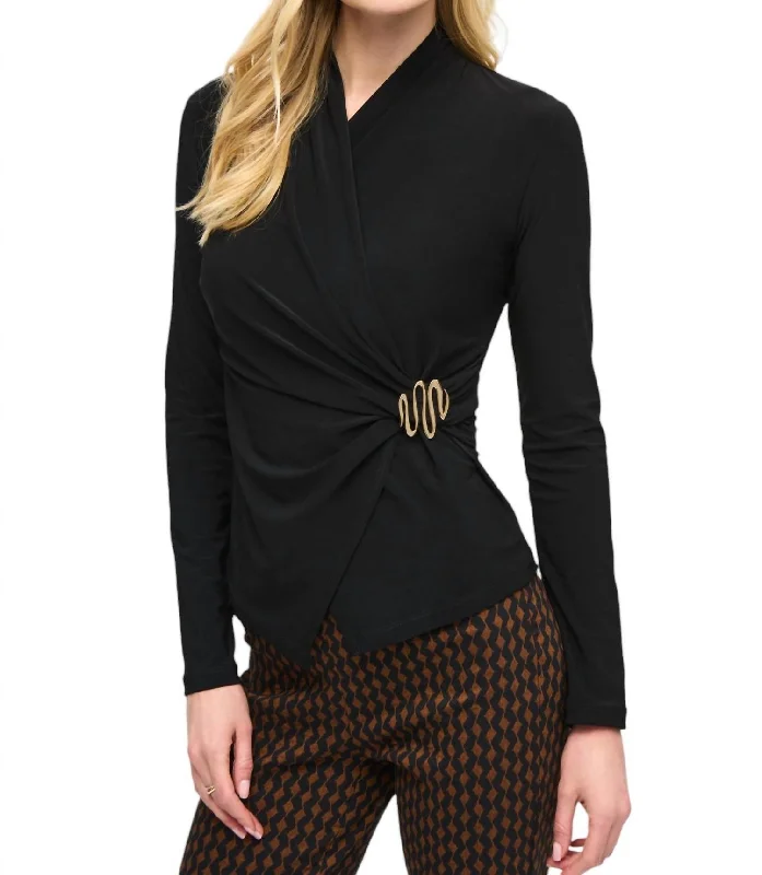 Smart Casual Deals Fitted Wrap Top In Black