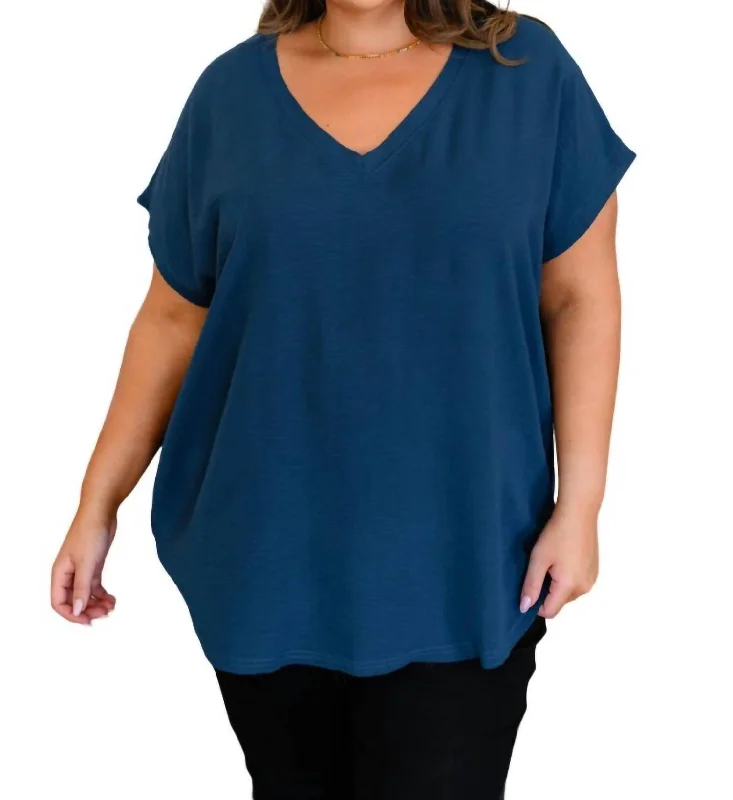 Chic And Trendy Very Much Needed V-Neck Top In Teal