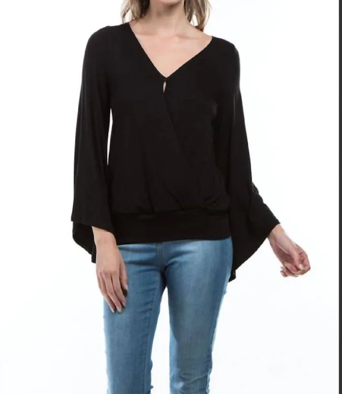 Ride The Style Wave Mabel Bell Sleeve Top In Black