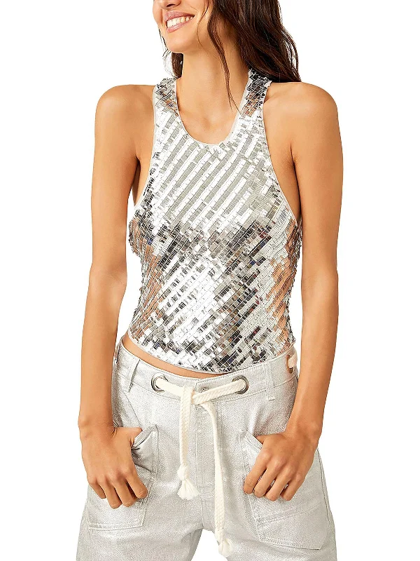 Cozy Chic Promotions Disco Fever Womens Metallic Sequin Halter Top