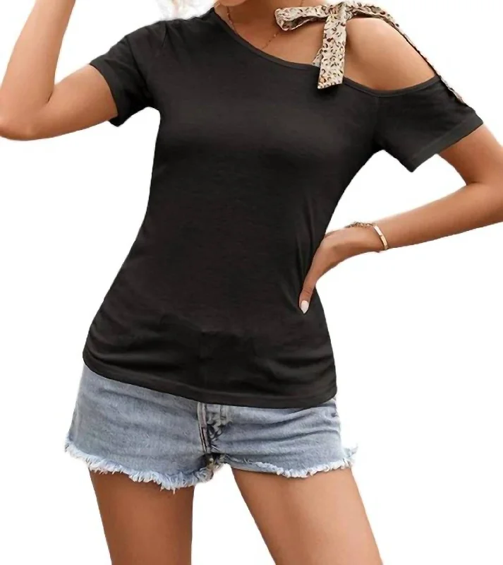 Special Offer Off The Shoulder Leopard Strap Top In Black