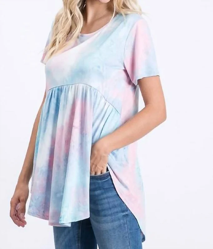 Hot Styles Cotton Candy Babydoll Top - Plus In Pink/blue Tie Dye