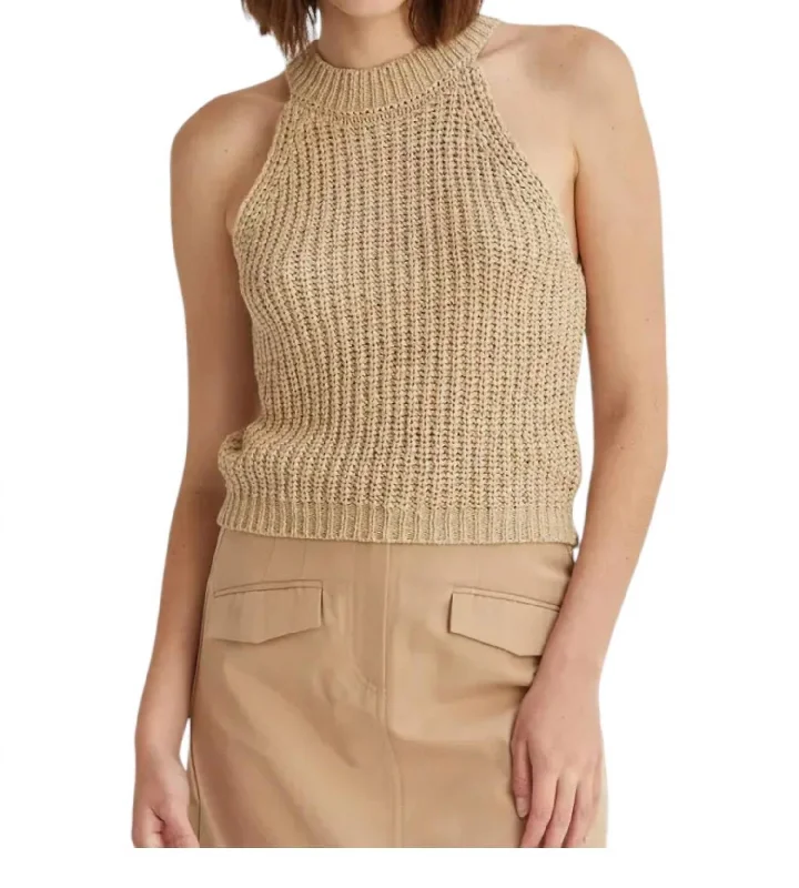 Timeless Elegance Sale Audrey Chunky Knit Halter Top In Beige