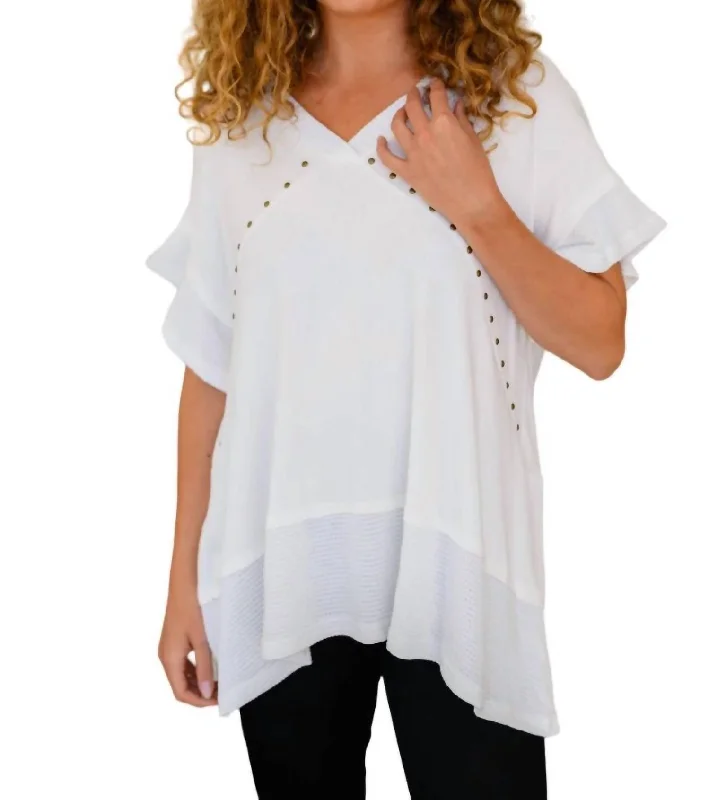 Seize Bargains Giving In V Neck Spliced Top In White