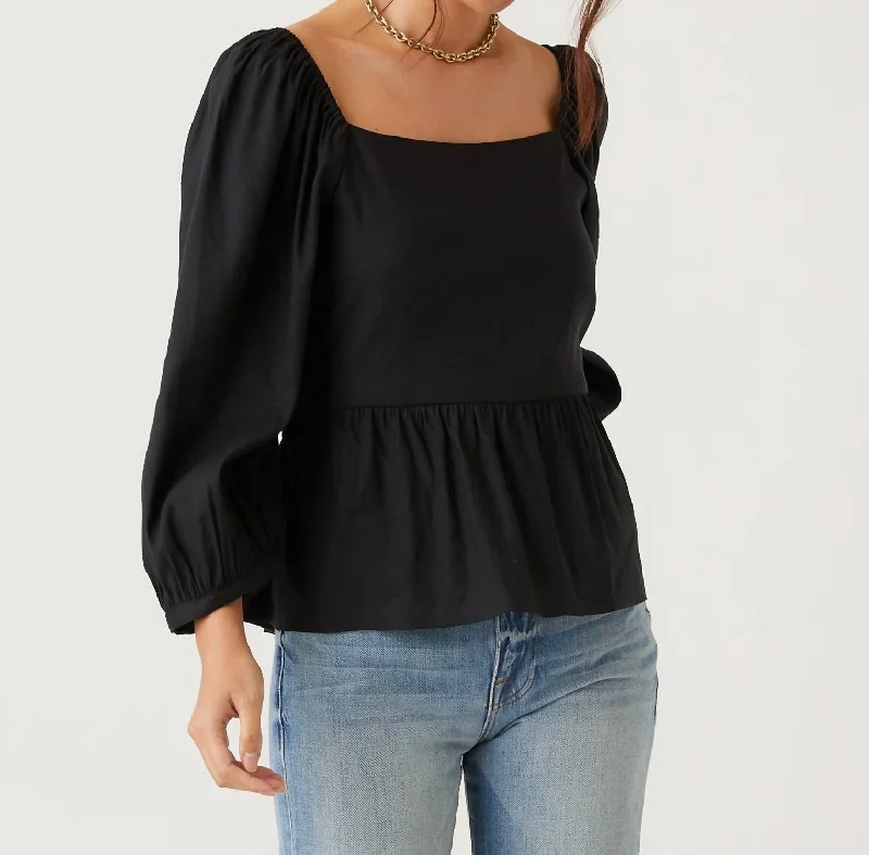 Trendy Pulse Tie Back Blouson Top In Black