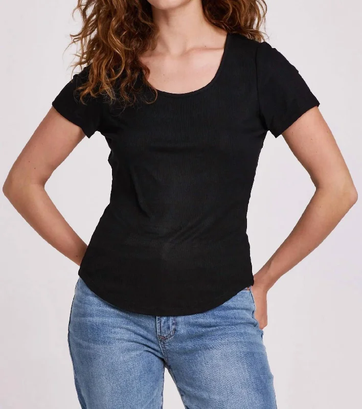 Playful Fashion Offers Aimee Scoop Neck Rib Top In Black