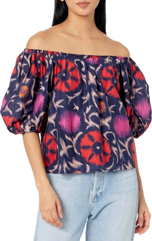 Limited Edition Edlin Printed Silk Cotton Voile Top In Twilight