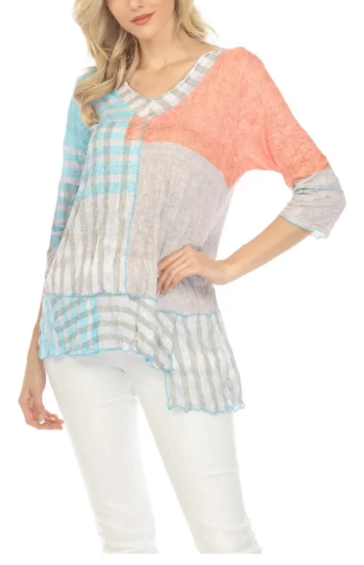 Embrace New Fashion Patch V-Neck Top In Tango Patch