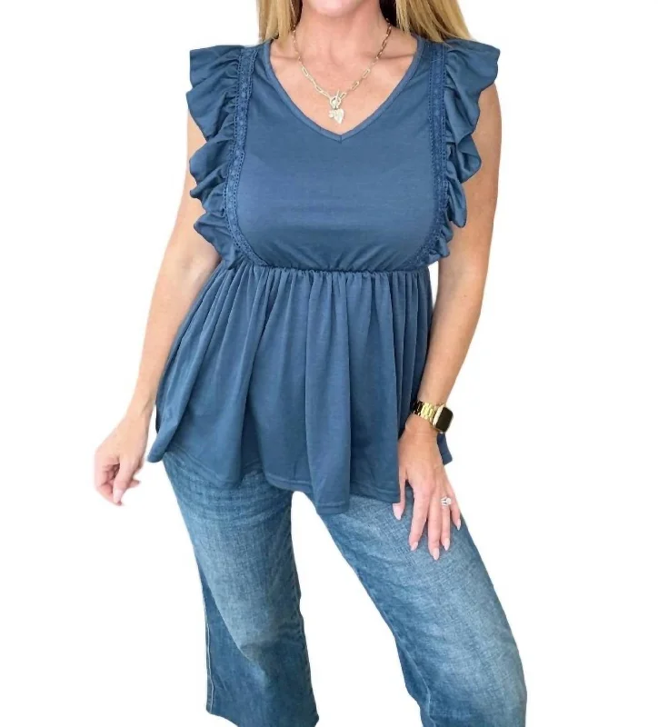 Holiday Attire Sale Before Now Ruffled Babydoll Top In Navy